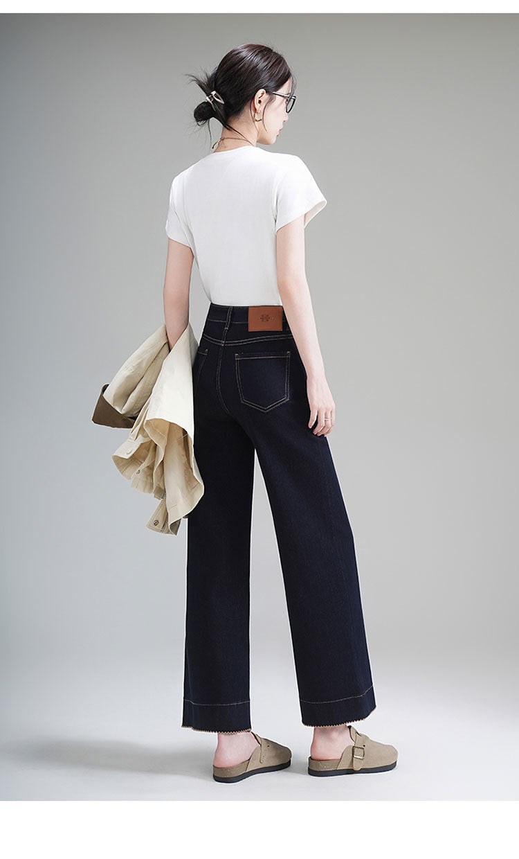 High-End Autumn and Winter New Wide-Leg Jeans for Women, Narrow Version, Loose, Slimming, High-Waisted, Drapey Casual Pants, Nine-Point Straight Pants