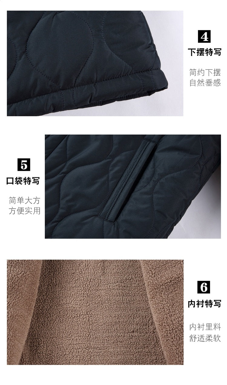 2024 Winter New Style Fleece-Lined Warm Cotton Jacket for Middle-Aged Men, Stand-Up Collar Short Style Cold-Proof Cotton Coat, Padded Large Size Dad's Jacket