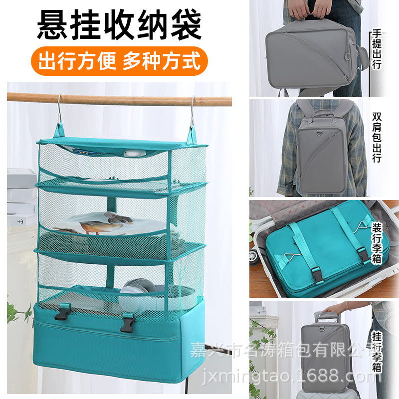 Backpack Luggage Storage Bag, Multi-Functional Wardrobe Clothing Wall Three-Layer Hanging Bag, Travel Storage for Dirty Clothes, Travel Essentials