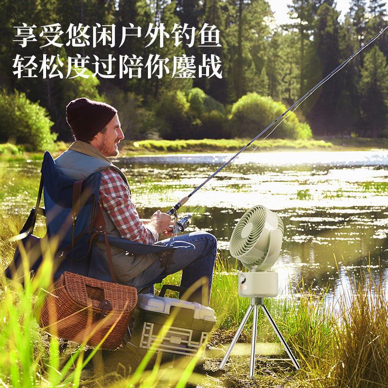 Outdoor camping fan travel folding detachable digital display usb charging shaking head small fan tent fishing essential