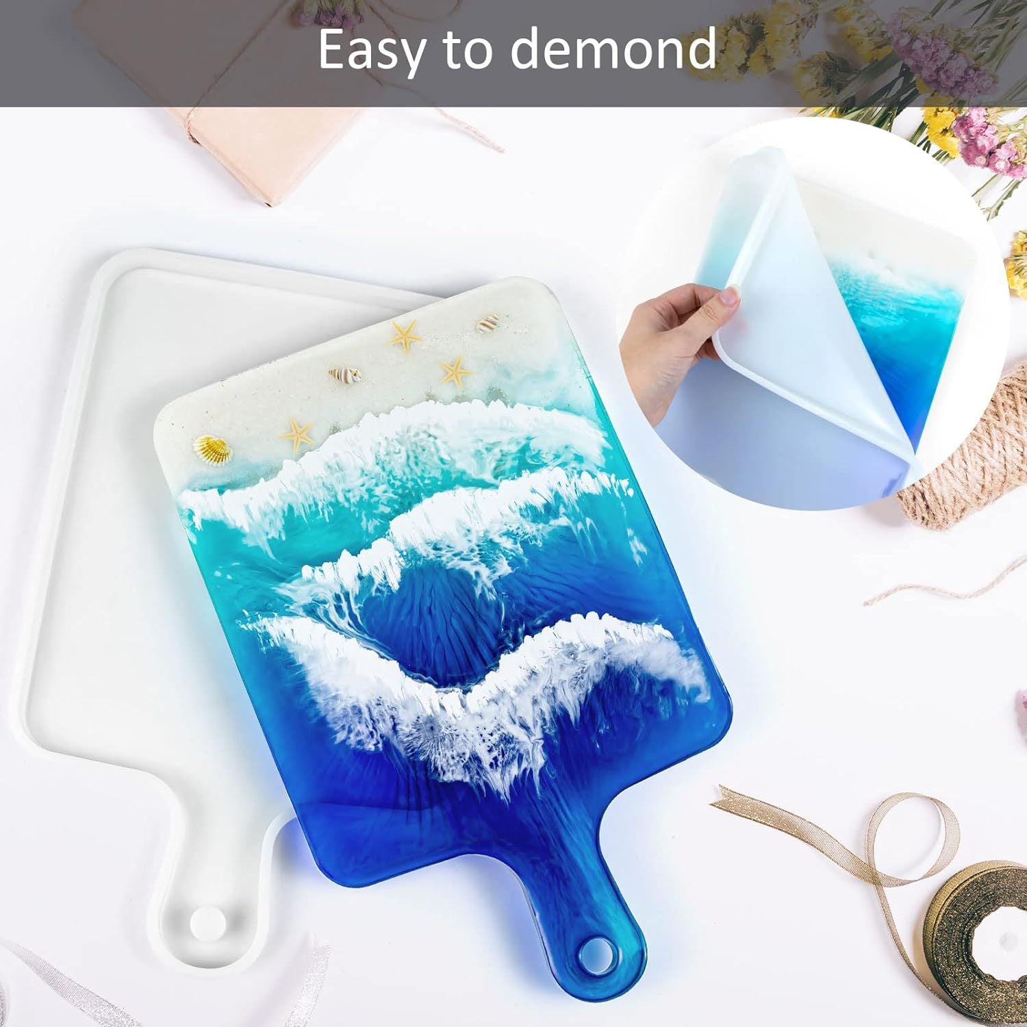 Strictly select diy handle tray round square crystal drop mold epoxy resin mirror table silicone mold