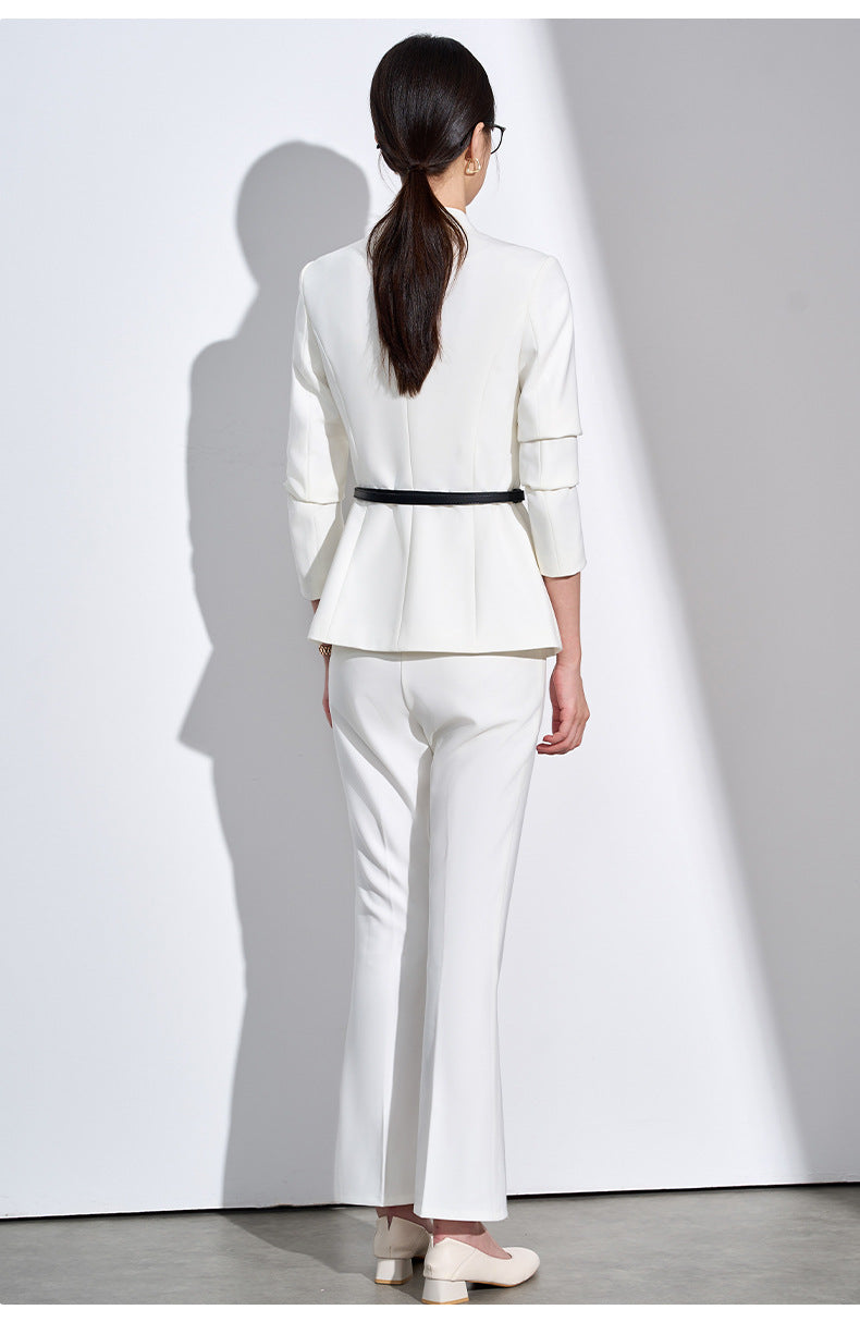 Cross-Border Collarless Blazer for Women, New Spring and Autumn Style, Elegant Waist-Cinching, High-End Professional Office Formal Suit Set