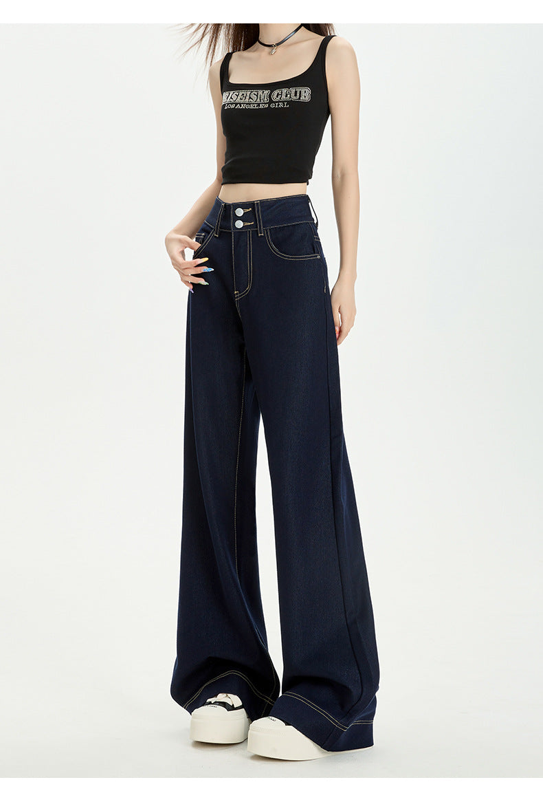 Anti-Wrinkle Draped Four-Way Stretch Loose Fit Non-Stick Leg Wide-Leg Slightly Flared Genuine Ykk Double-Button Original Color Non-Fading Denim