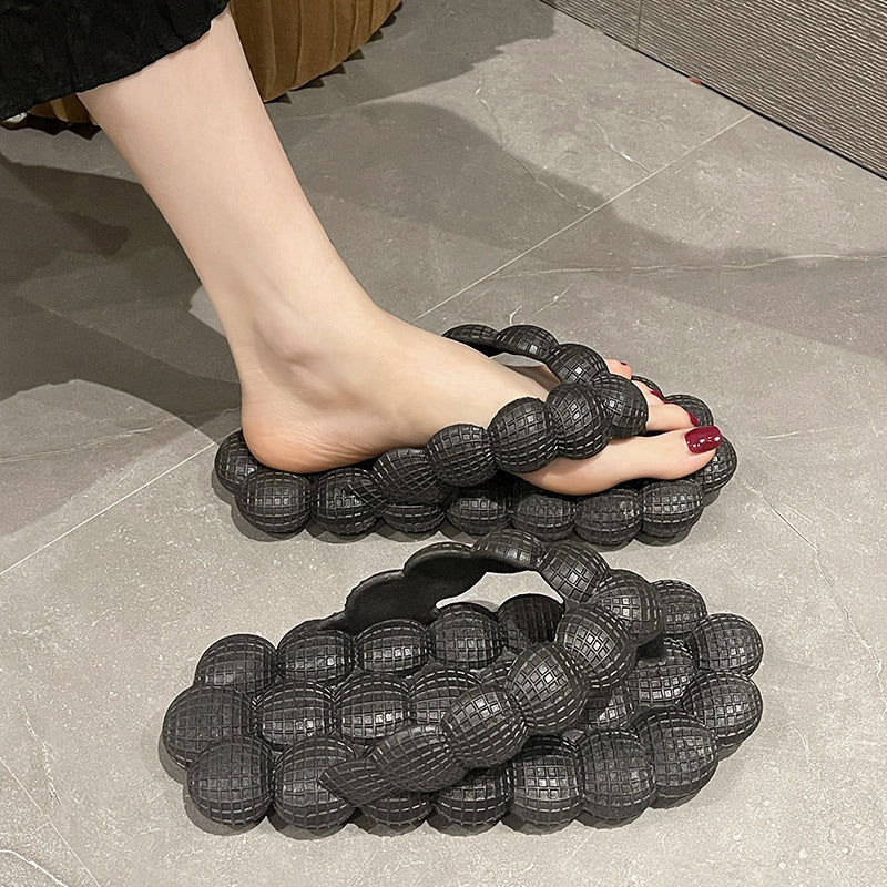Flip-flops Women's Outfit New Spring and Summer Korean Style Fashionable All-match Non-slip Flat Massage Ball Beach Sandals