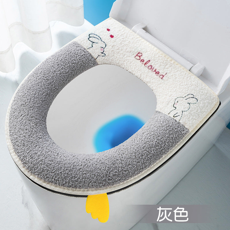 Household toilet cover portable zipper toilet seat cushion winter plush toilet seat cover waterproof thickened toilet mat