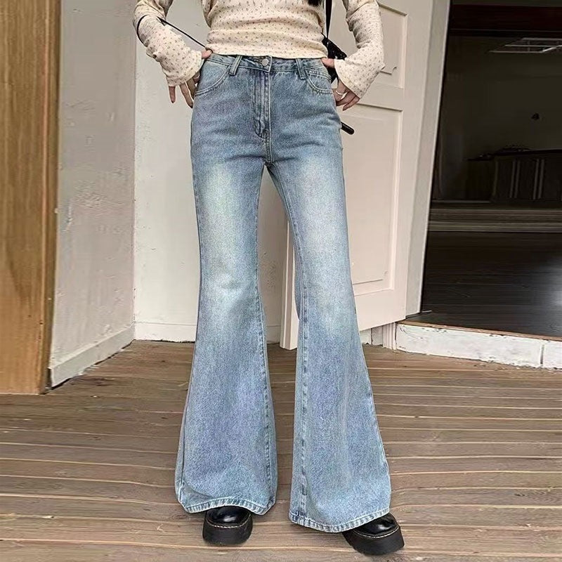 Light Blue Flared Jeans for Women, New Plus Size, Slimming Versatile High-Waisted Wide-Leg Pants with a Stylish Design