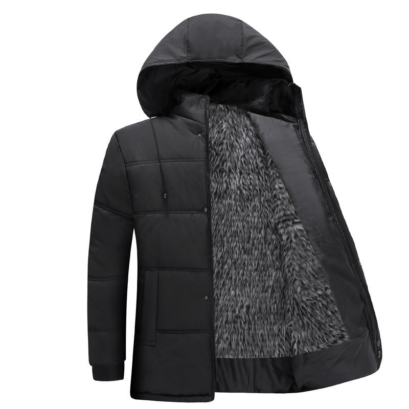Cross-Border Foreign Trade Volume Winter New Men's Fashion Trendy Dad's Wear Middle-Aged Hooded Thickened Cotton Jacket
