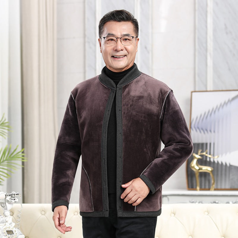 Plus Size Elderly Thermal Clothing Fleece-Lined Thickeneded Cardigan Grandpa Dad Autumn and Winter Outwear Middle-Aged and Elderly Cotton Clothing Men's Clothing