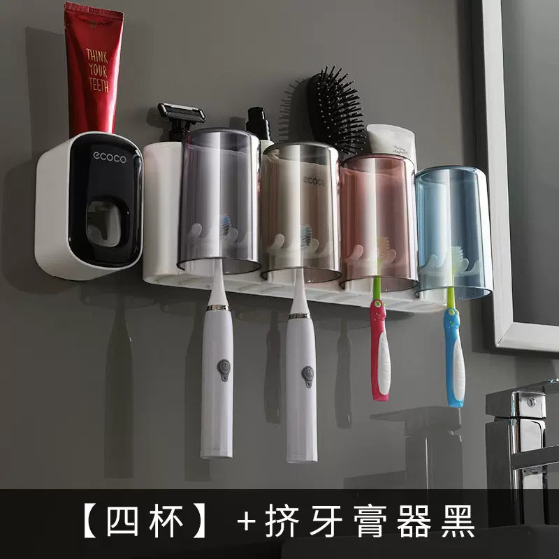 Wall-mounted toothbrush holder toilet non-perforated toothpaste toothbrush storage rack transparent mouthwash cup brushing cup suit