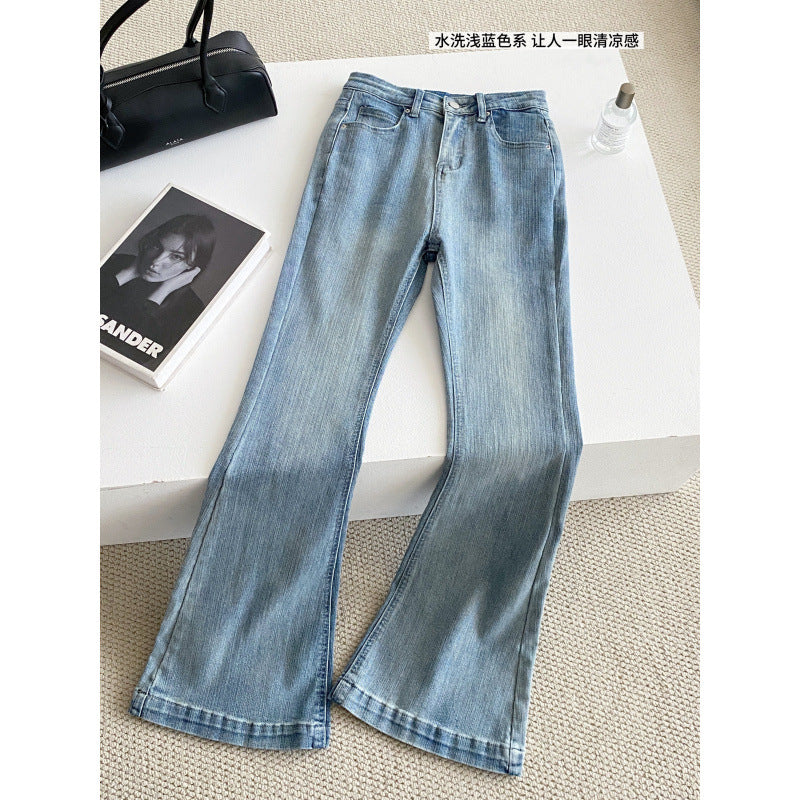 Korean 2025 Autumn New Women's Ins Blogger's Own Hip-Enhancing Slimming Look Bootcut Jeans Retro Slim Pants