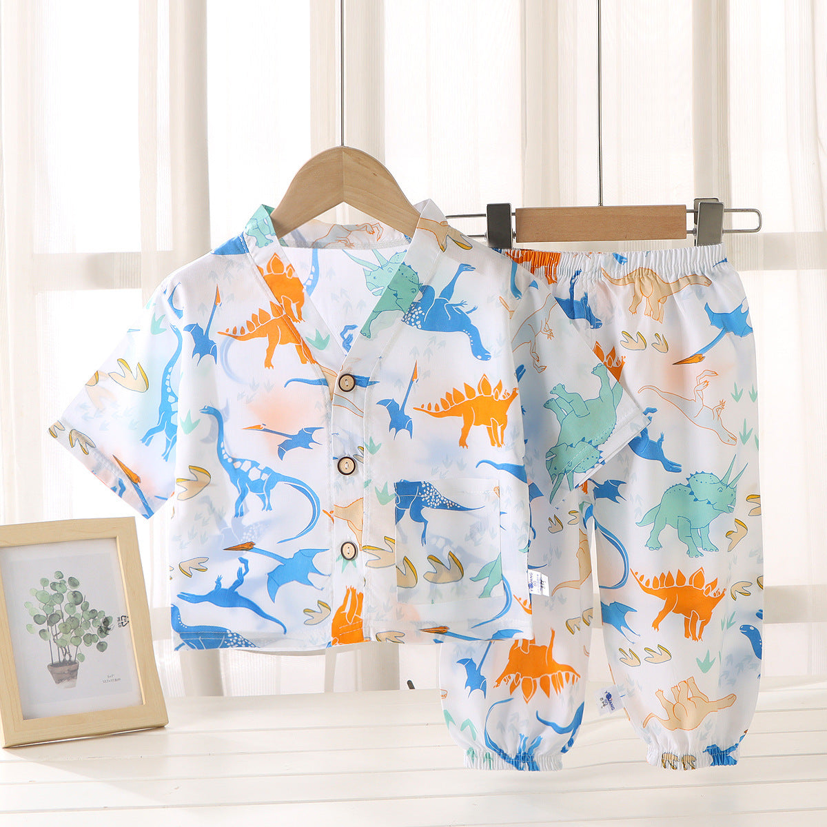 Children's Home Clothes Cotton Silk Suit Summer Boys and Girls Pajamas Artificial Cotton Two-Piece Set Cotton Silk Air-Conditioned Clothes Kidsren's Clothing