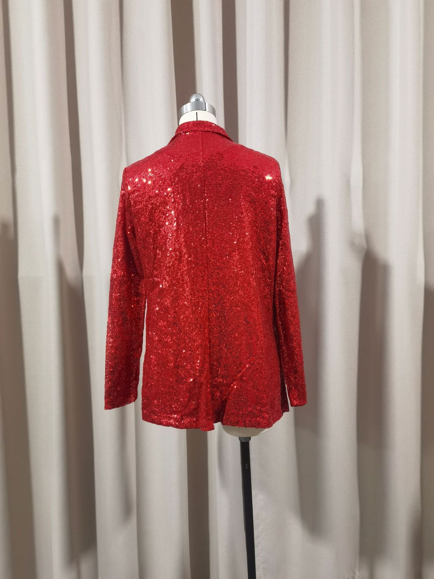 European and American Amazon Cross-border New Commuter Style Solid Color Cardigan Suit Collar Long Sleeve Casual Sequin Suit Jacket Women