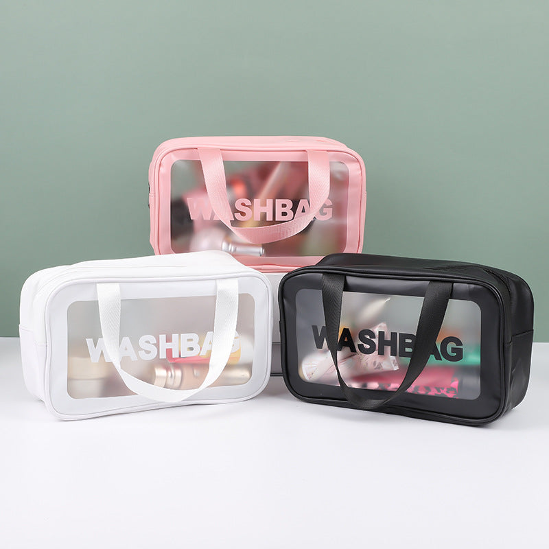 PU cosmetic bag large capacity dry and wet separate wash bag PVC transparent frosted bath bag travel portable storage bag