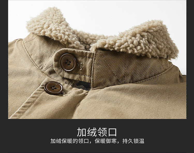 Winter fleece-lined Thickened Cotton-padded Clothes Men's Warm Crock Jacket Youth Wool Collar Retro Casual Cotton-padded Jacket Men's 2188