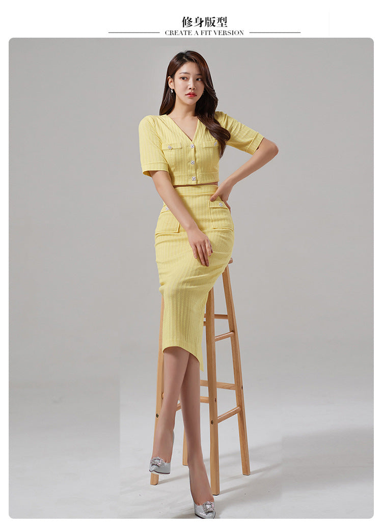Foreign Trade Women's Clothing 2025 Spring and Summer New Korean Style Simple Fashion Casual Tops Small Cardigans Slim Hip Skirts Two