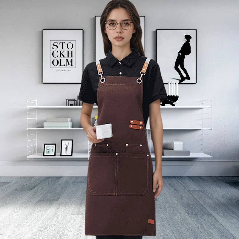 Mengniu Internet Celebrity Cross-Border Waterproof and Oil-Proof Canvas Suspenders Catering Kitchen Home Work Apron Custom Logo Printing