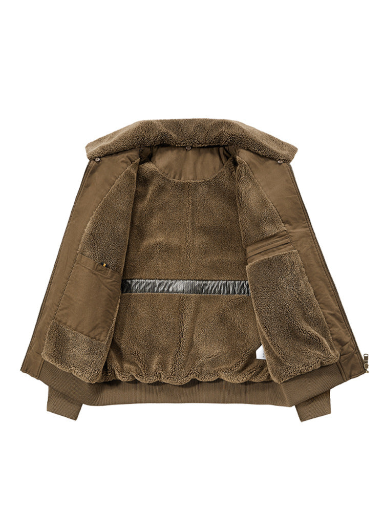 Pure Cotton Autumn and Winter Workwear Lamb Velvet Jacket Middle-Aged and Elderly Men's Jacket Flight Suit Winter Thickeneded Velvet Cotton Jacket
