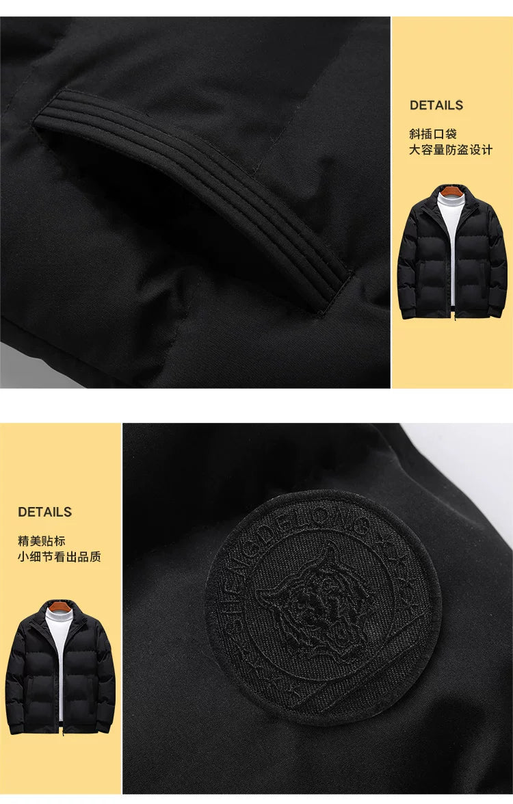 2022 Winter New Men's Cotton Jacket Trendy Stand Collar down Cotton Coat Men's Fashion Brand Outerwear Korean Style Thick Cotton Jacket