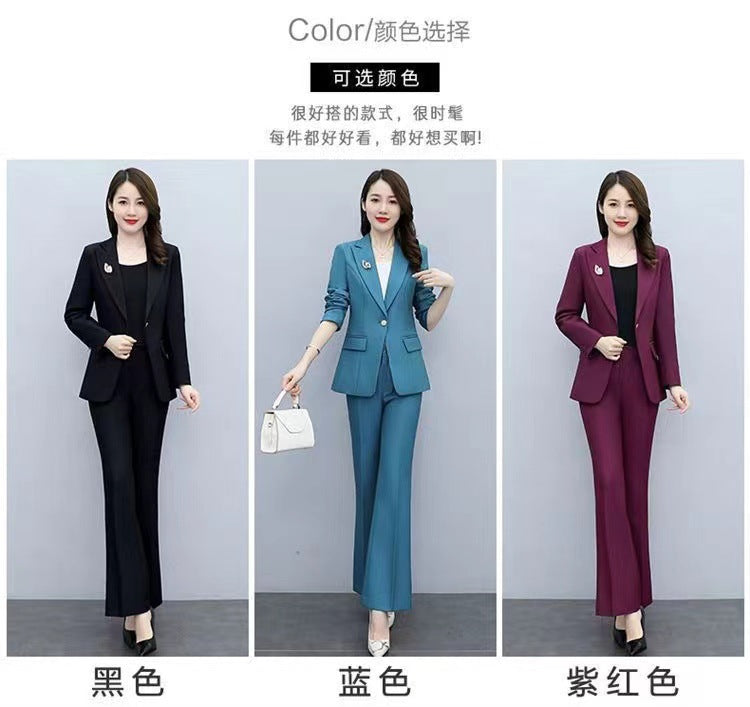 This Year's Hot Spring Style New Slim Fit Professional Fashion Bootcut Pants Women's Two-Piece Suit