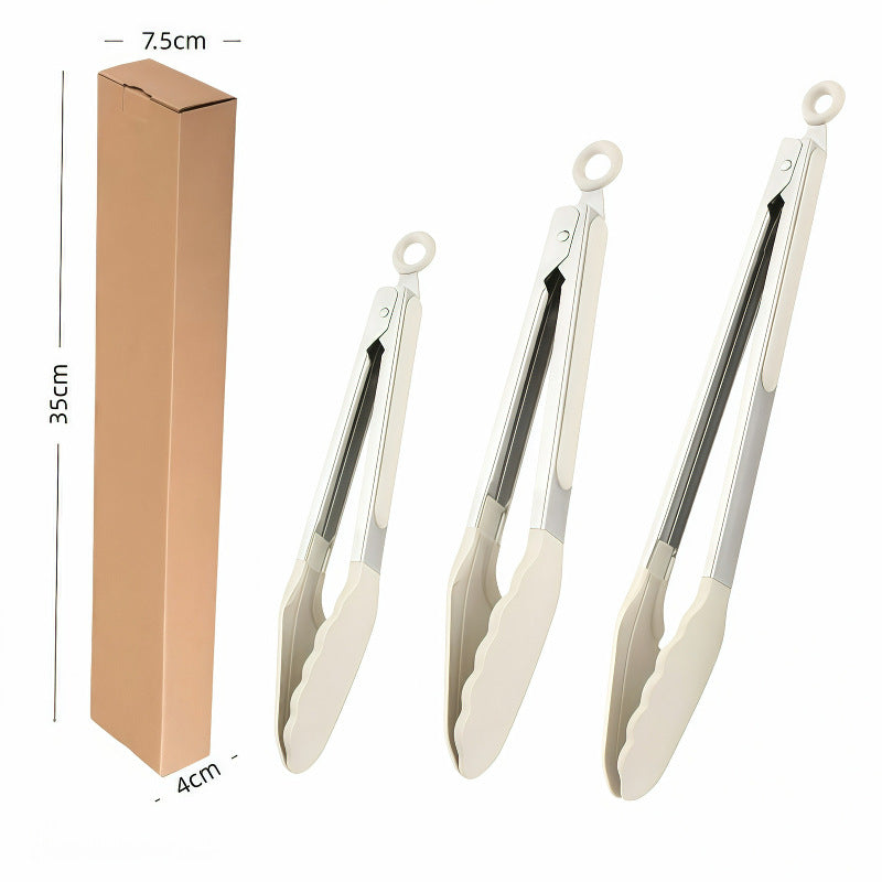 Silicone Clips for Kitchen Non-Stick Pans, Anti-Scalding and High Temperature Resistance, Household Barbecue and Steak Special Set, Stainless Steel Food Clips