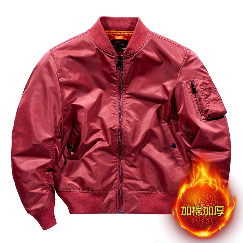 Popular Ma1 Pilot Jacket Men's Autumn and Winter Pure Color Thickeneded Jacket American Casual Cotton Jacket Same Style for Men and Women