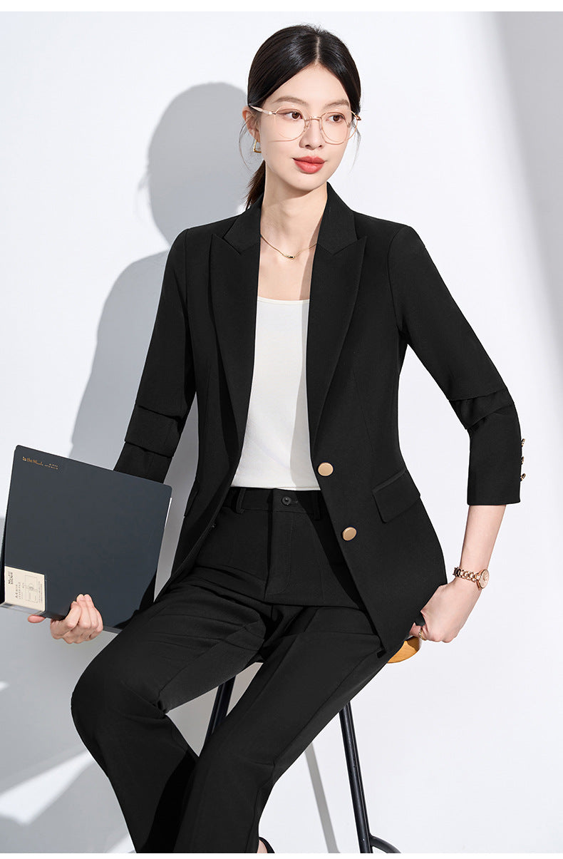 Cross-Border Beige Suit Set for Women, New Versatile Fashion High-End Professional Attire for Petite Figures, Formal Occasion Blazer