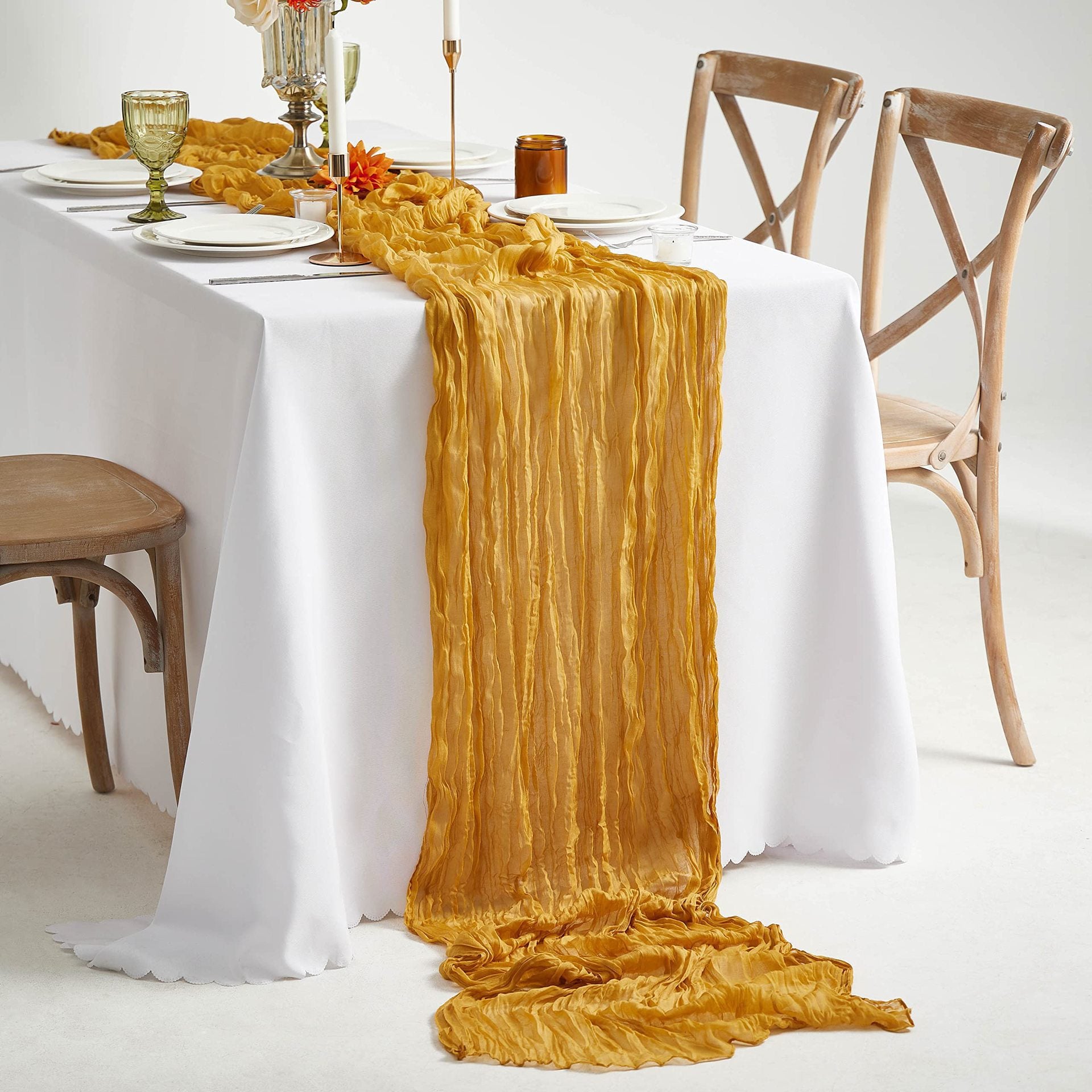 Cross-border foreign trade wholesale Bali yarn wrinkled table flag twist table flag tablecloth wedding party decoration wrinkled table flag