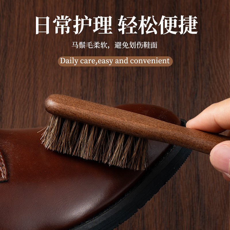 Beech Horsehair Brush for Leather Shoes, Oiling, Polishing, Dust Removal, Shoe Brush, Horsehair Cleaning Brush for Shiny White Shoes
