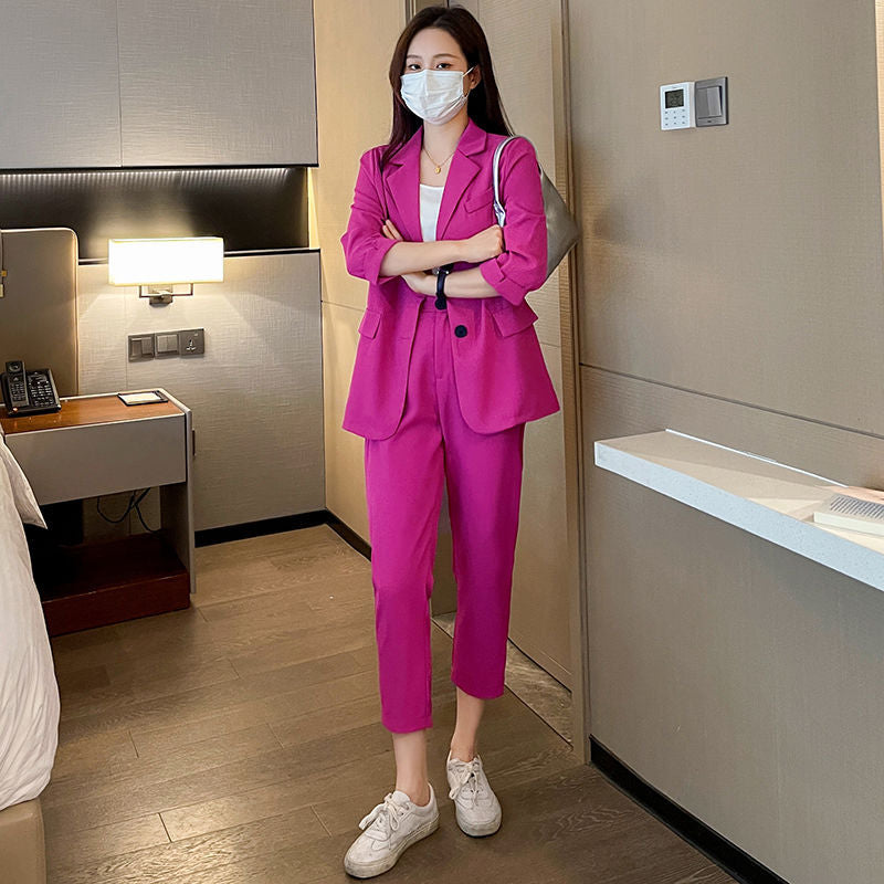 Cross-Border Plus Size Women's Clothing Plus Size Fashion Suit Women's Spring and Autumn Korean Style Temperament Back Slit Cropped Pants Two-Piece Set
