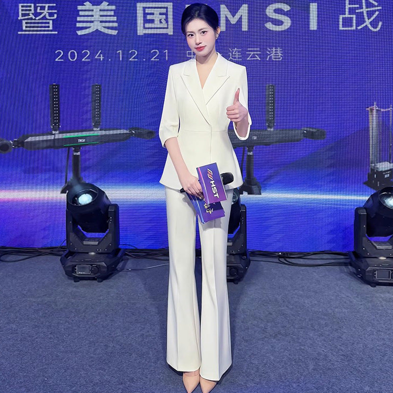 Spring and Summer Fashionable High-End White Three-Quarter Sleeve Suit Suit Host Business Formal Wear Female President Suit Workwear