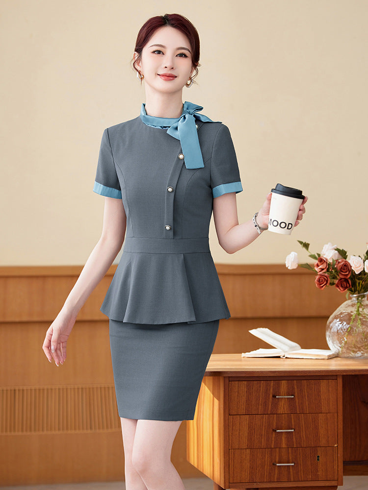 Short-Sleeved Stewardess Elegant Beauty Salon Oral Front Desk Work Clothes Professional Suit Female Hotel Reception Service Staff Uniform
