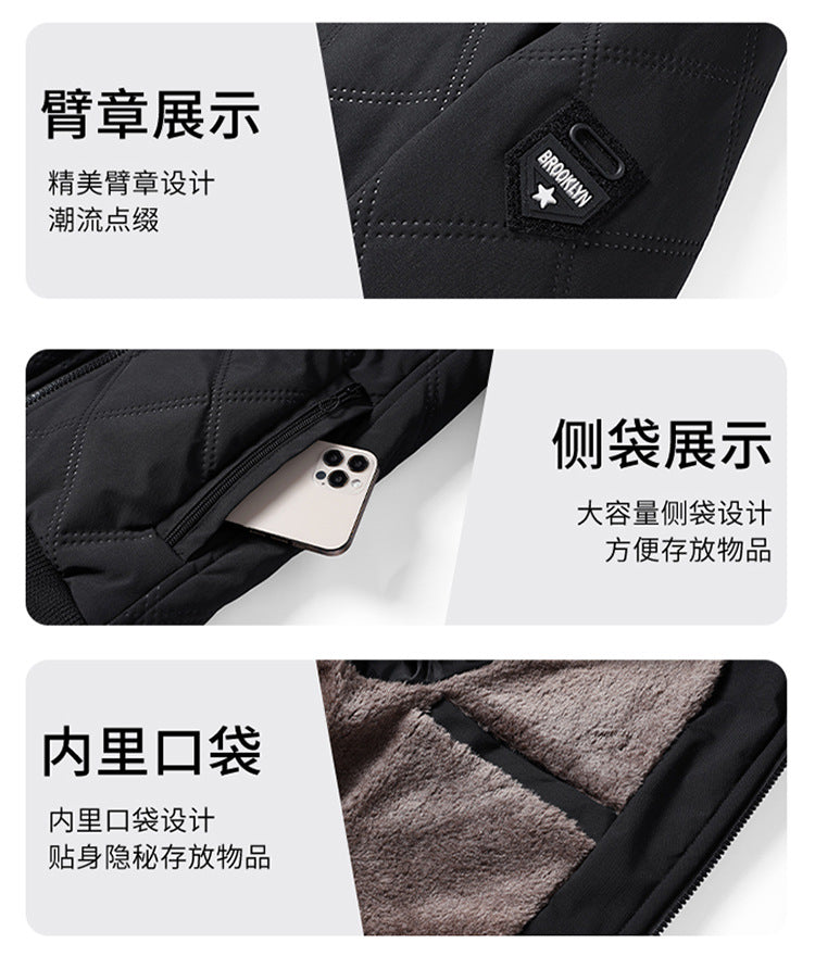 Middle-aged Men's Cotton-padded Clothes Winter fleece-lined Thickened Jacket Fashionable Casual Jacket Lightweight Slim-fit Cotton-padded Jacket for Dad