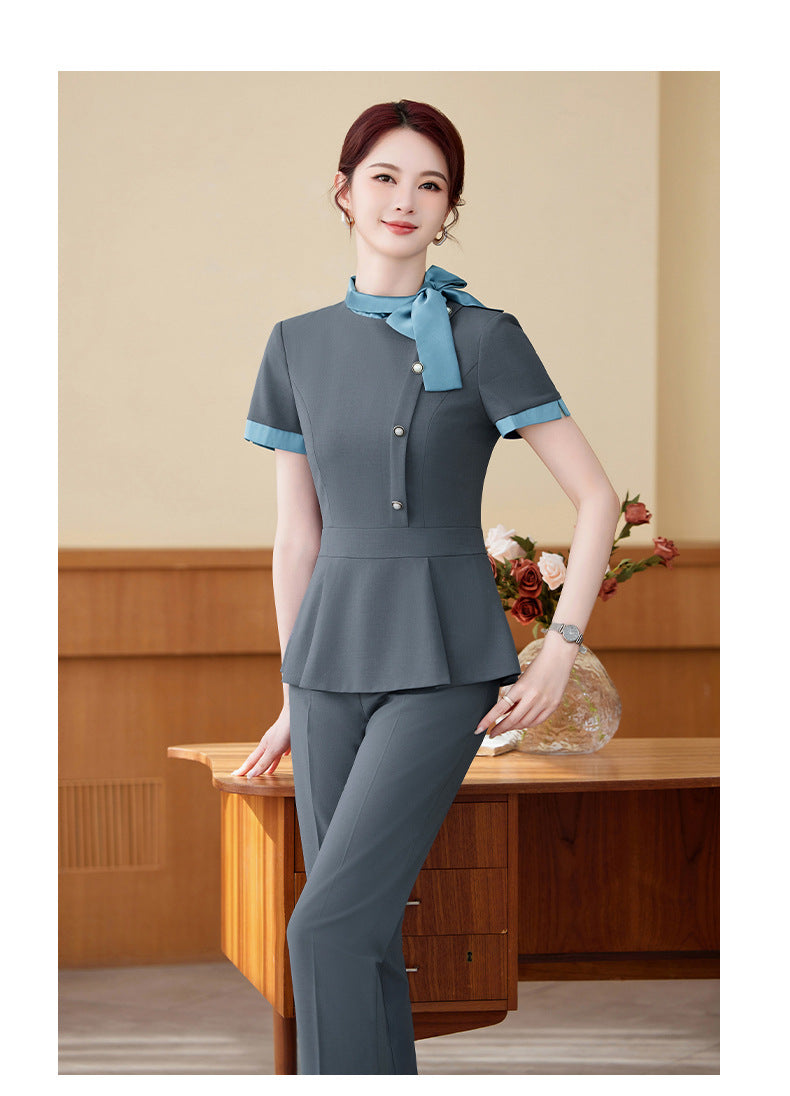 Short-Sleeved Stewardess Elegant Beauty Salon Oral Front Desk Work Clothes Professional Suit Female Hotel Reception Service Staff Uniform