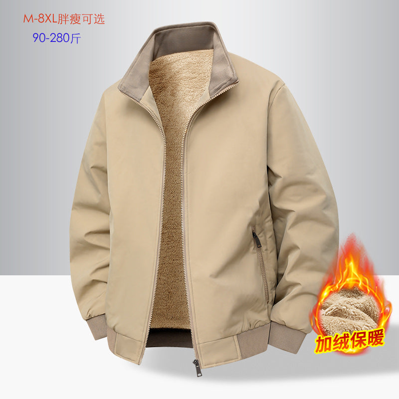 Thick Velvet Jacket 2025 Large Size Men's Outwear Autumn and Winter Middle-Aged and Elderly Stand-Up Collar Business Dad's Cotton Outwear