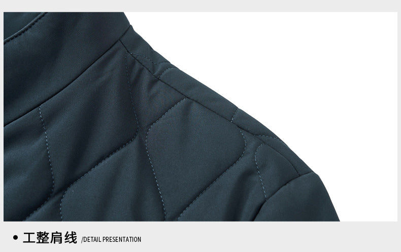Men's Stand Collar Diamond Pattern Cotton Jacket Autumn and Winter Business Casual Warm Jacket Young and Middle-Aged Fashion Single-Breasted Top