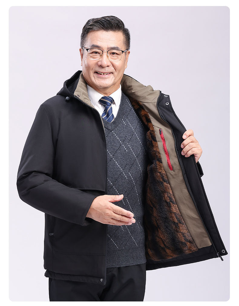 Factory Direct Supply Rechargeable Heated Cotton Jacket for Men, Fleece-Lined Thickened Hooded Coat, Middle-Aged and Elderly Warm Parka