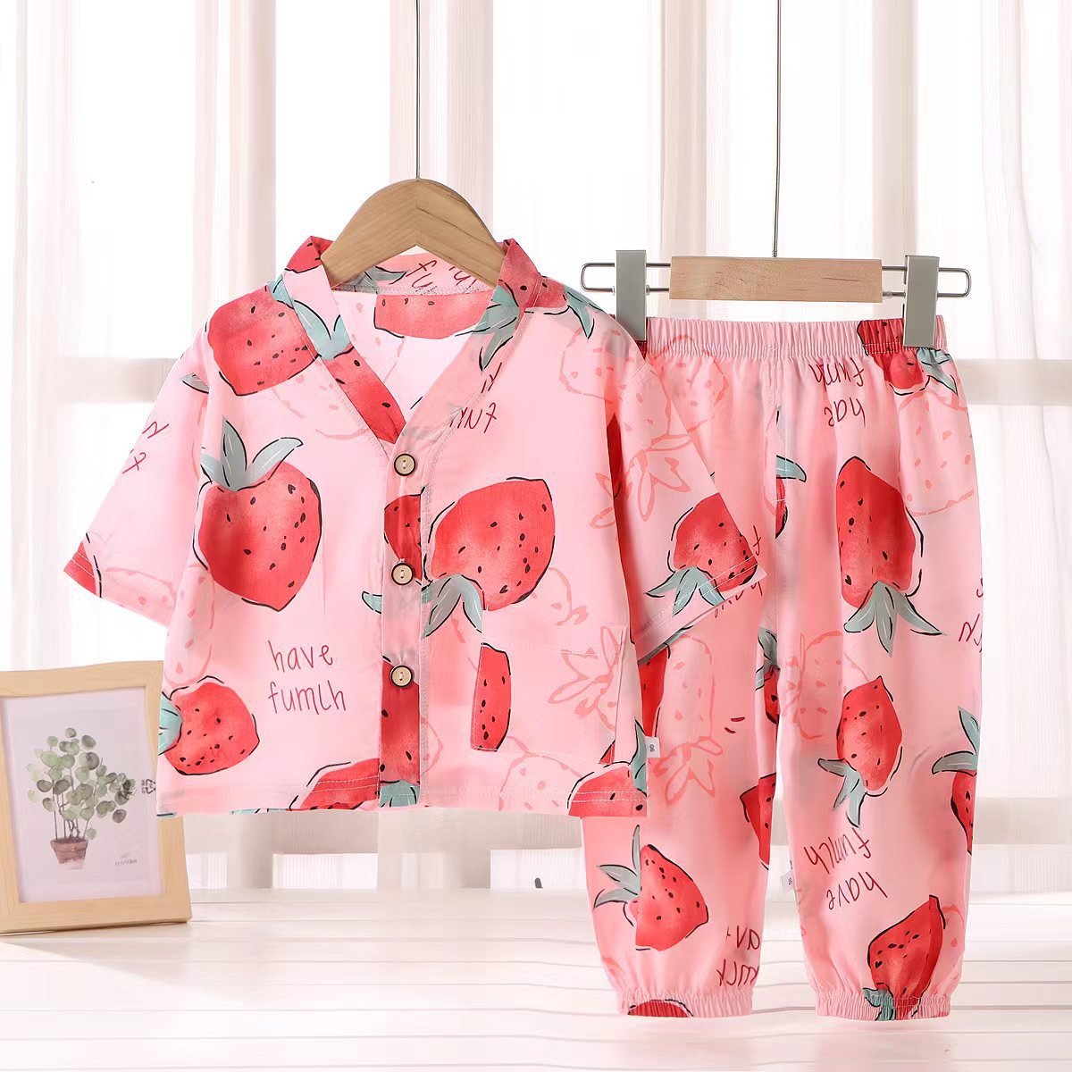Children's Home Clothes Cotton Silk Suit Summer Boys and Girls Pajamas Artificial Cotton Two-Piece Set Cotton Silk Air-Conditioned Clothes Kidsren's Clothing