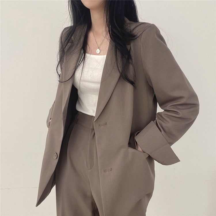 Suit Jacket High Sense Women's Spring and Autumn Design Sense Thin Niche Professional suit Temperament Slim-fit Small Suit Two-piece Set