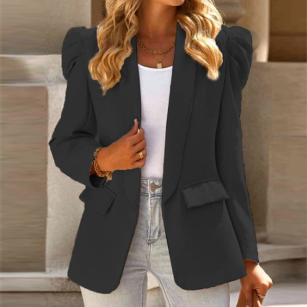 2025 Independent Station Wish Amazon Autum New Pure Color Long-Sleeved Lapel Suit Small Jacket Women's Clothing