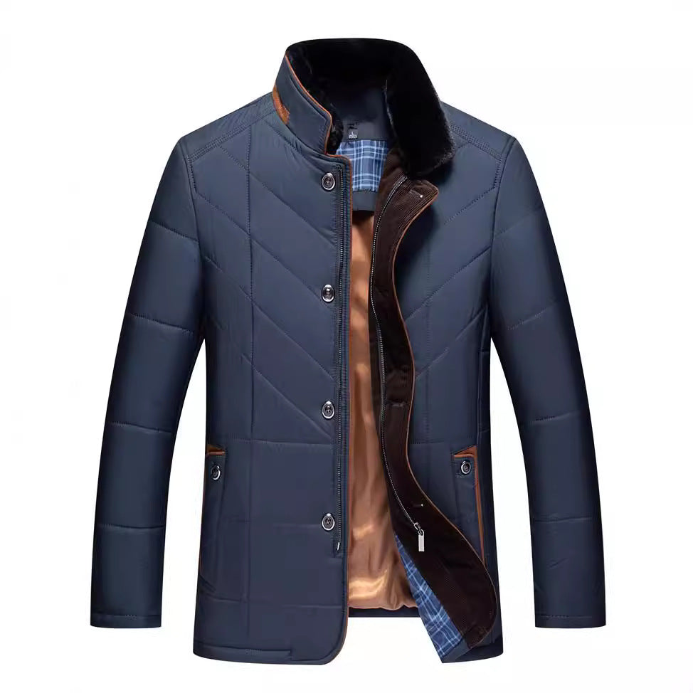 Cross-border 2024 winter father's warm casual cotton-padded jacket stand collar thickened middle-aged and elderly fashion cotton-padded casual coat