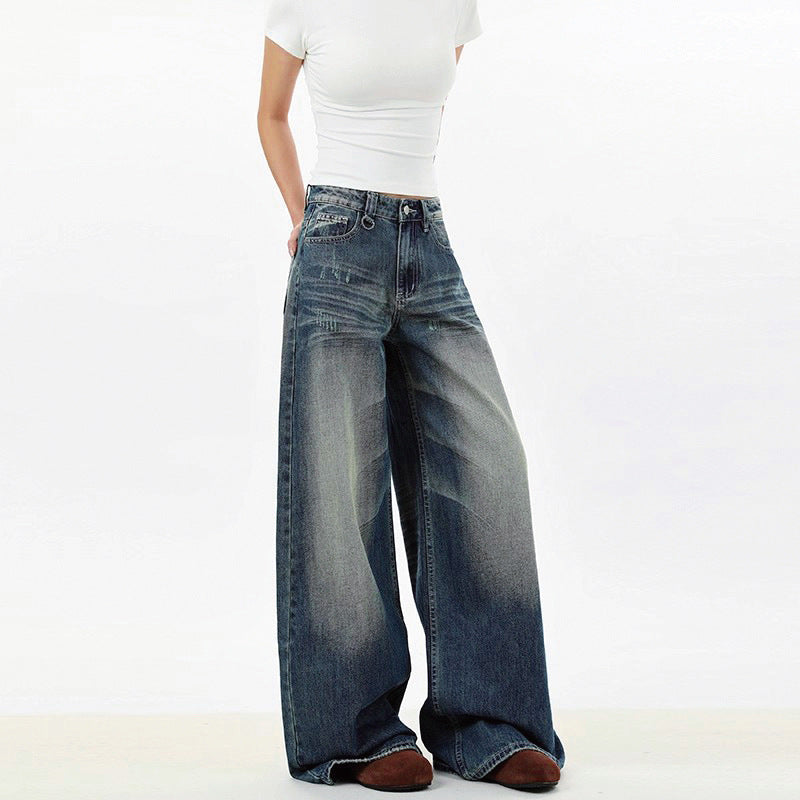 American-Style Blue Plus-Size Loose Wide-Leg Jeans for Women, 2026 Spring/Summer New High-Waisted Slimming Versatile Fashion Pants