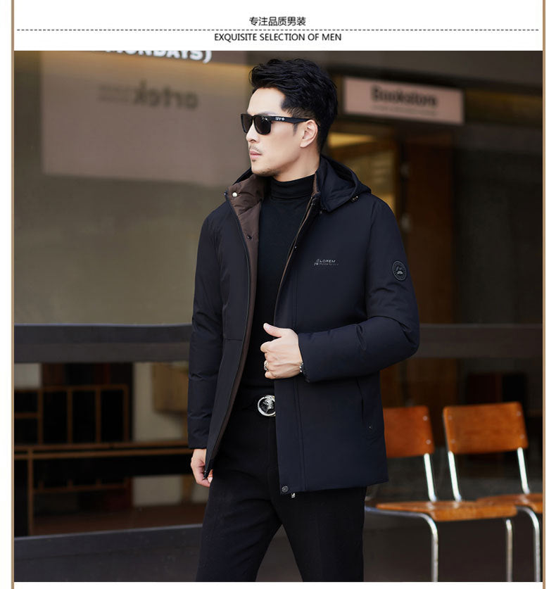 2024 winter new silk cotton-padded jacket casual men's business middle-aged cotton-padded hooded thick warm coat wholesale