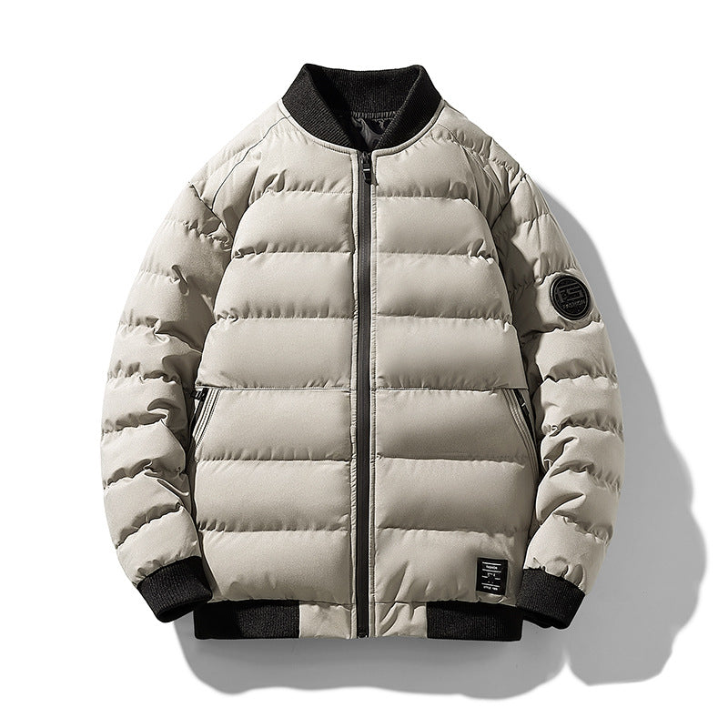 FS Standard Men's Baseball Collar Jacket Korean Style Casual Autumn and Winter Cotton Clothes Youth Handsome Outerwear All-match Coat Men's Trendy