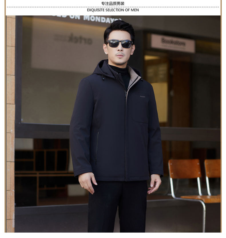 2024 Autumn and Winter Men's Thickened Warm Jacket for Middle-aged and Elderly Dads with Lapel Casual Detachable Liner Cotton-padded Jacket