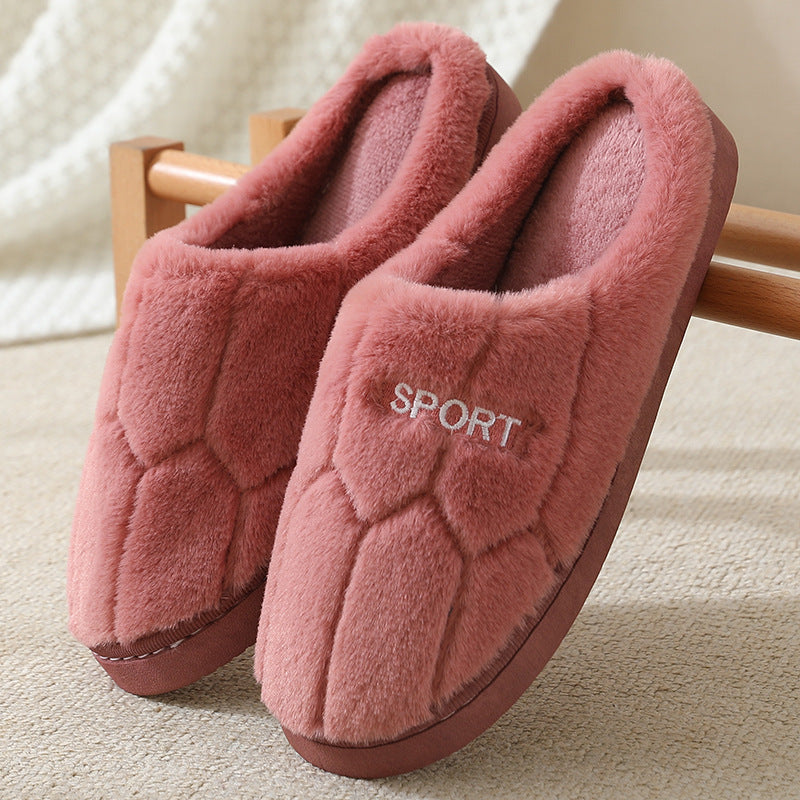 Embroidered letter cotton slippers thick bottom home women's indoor home winter thickened warm plush slippers wholesale