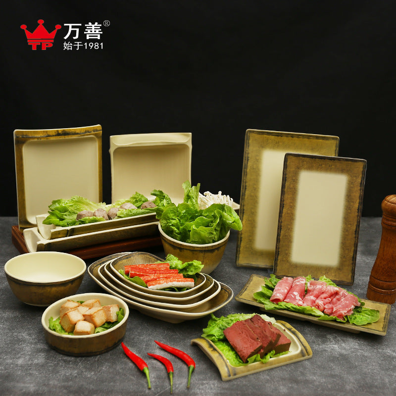 Melamine dish imitation porcelain bamboo barbecue plate hot pot restaurant tableware dish plate plate snack plate creative snack plate