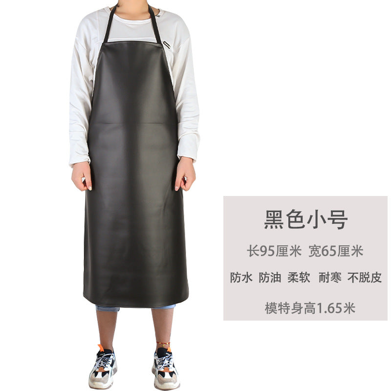 Leather Waterproof Apron Oil-proof Kitchen Neck PU Household Adult Barbecue Leather Bib for Men and Women Lengthened Thickened Bib