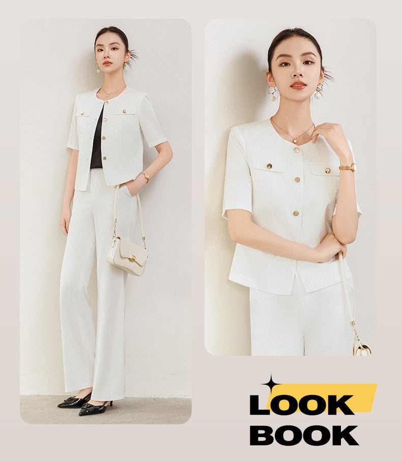 Summer Suit for Women, Thin, High-End, Professional, Fashionable, Short-Sleeved Suit, Wide-Leg Pants Two-Piece Set