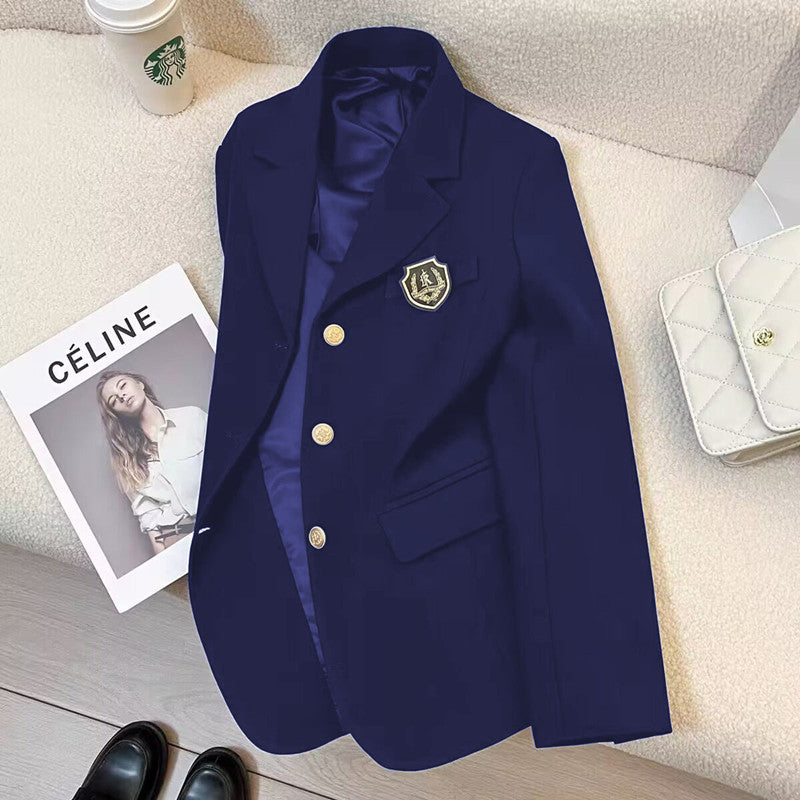 Women's Blazer 2026 Spring and Autumn New Japanese Style School Uniform Badge Burgundy Small Blazer Jacket for Women