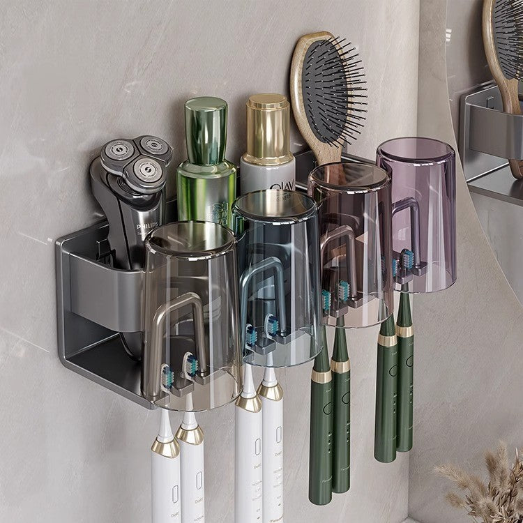 Toothbrush Storage Rack Non-Punch Brush Cup Mouthwash Cup Rack Wall-Mounted Bathroom Household Toothware Hanger